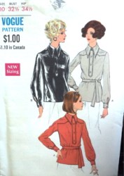 7609 VOGUE 68 LS YOKE BUTTON BLOUSE,BELT PATTERN 10 32 1/2